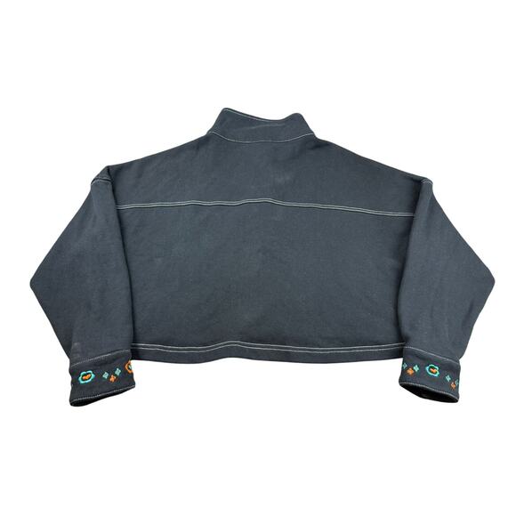 Something Navy Women Small Black Cropped Sweatshirt Contrast Stitching - Picture 2 of 10